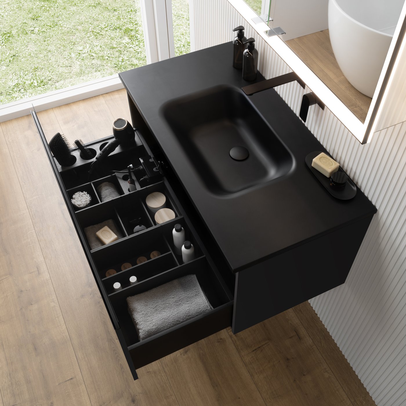 rivea Dia vanity unit W: 101 cm with 1 pull-out compartment, washbasin ...