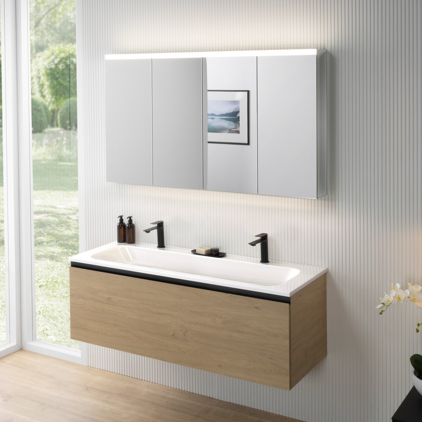 rivea Dia vanity unit W: 141 cm with 1 pull-out compartment, washbasin ...