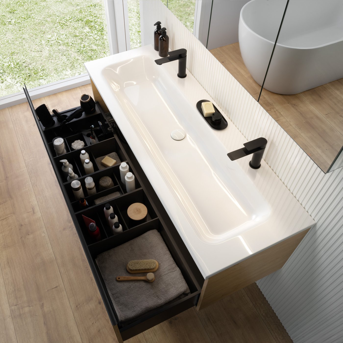 rivea Dia vanity unit W: 141 cm with 1 pull-out compartment, washbasin ...