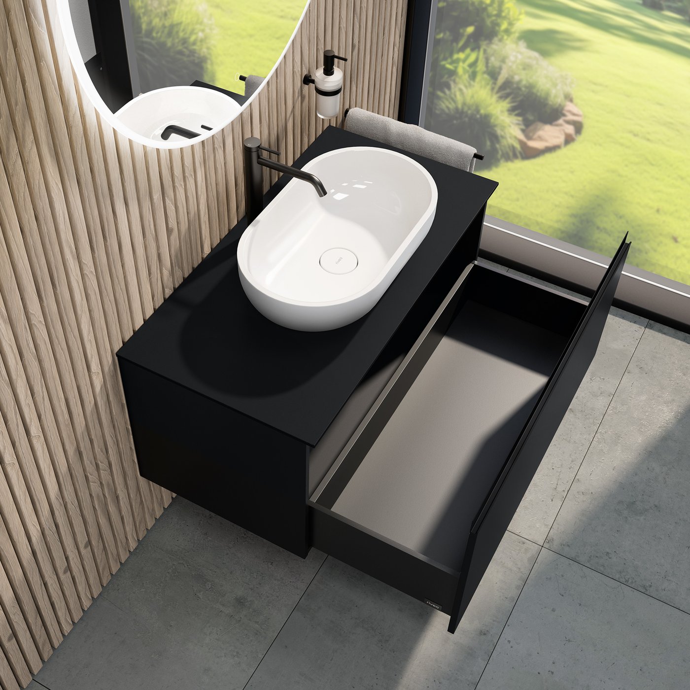 rivea Dia vanity unit W: 100 with 1 pull-out compartment, washbasin W ...
