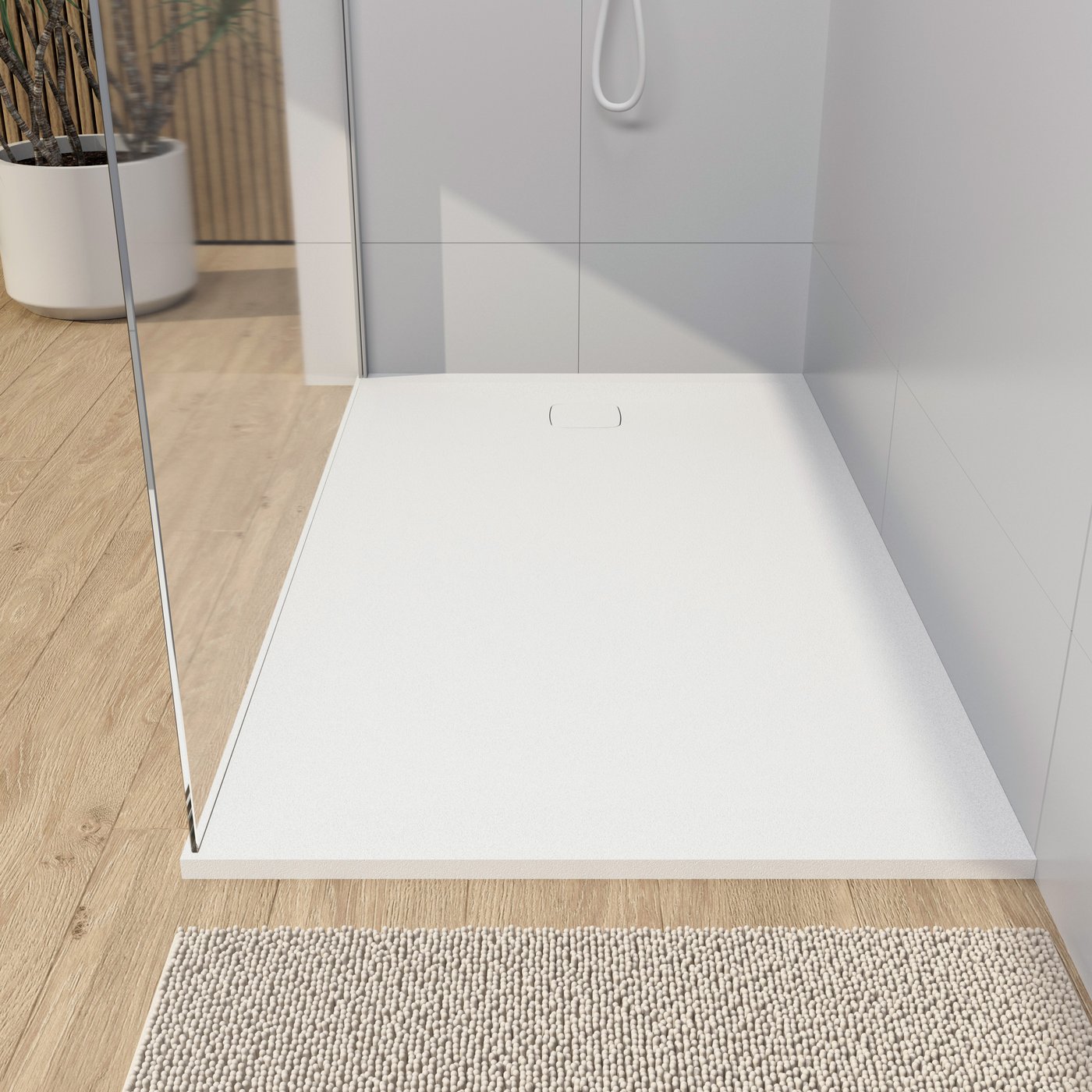 rivea Dia square Rechteck-Duschwanne Steinoptik weiß matt, mit ...