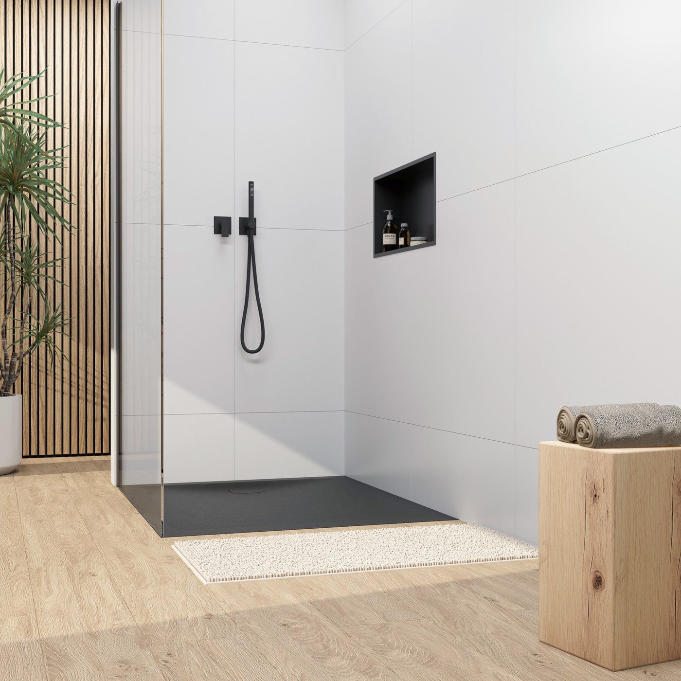 rivea Dia square Rechteck-Duschwanne Steinoptik schwarz matt, mit ...