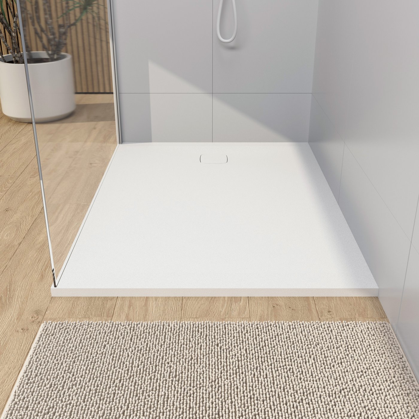 rivea Dia square Rechteck-Duschwanne Steinoptik weiß matt, mit ...