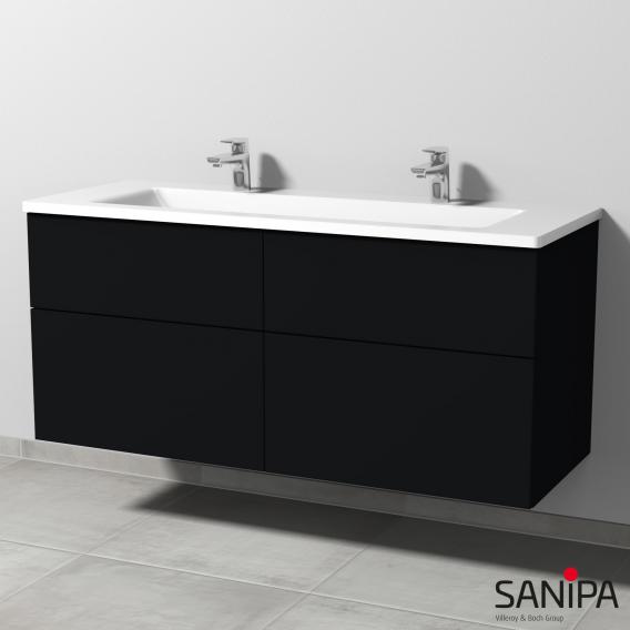 Sanipa 3way Doppelwaschtisch mit Waschtischunterschrank mit 4 Auszügen schwarz matt, mit Tip-On-Technik