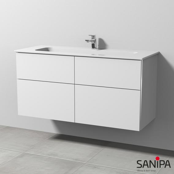 Sanipa 3way Waschtisch Design mit Waschtischunterschrank mit 4 Auszügen weiß soft, mit Griffmulde
