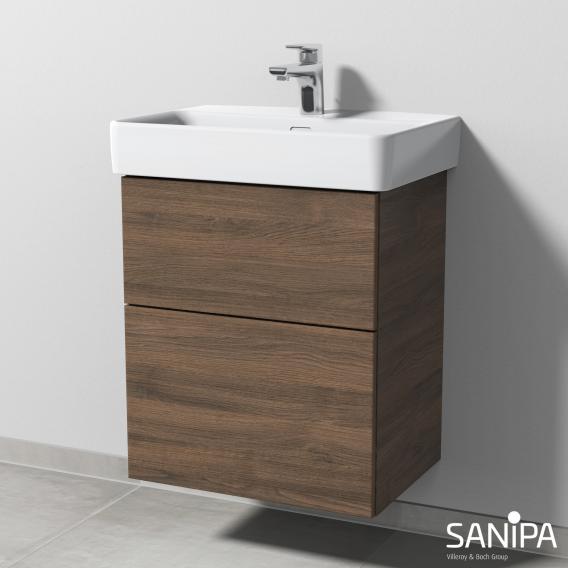 Sanipa 3way Waschtischunterrschrank für Pro S mit 2 Auszügen eiche arizona, mit Tip-On-Technik