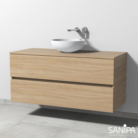 Sanipa Solo One Eloquo Aufsatzwaschtisch mit Waschtischunterschrank mit 2 Auszügen ulme impresso, ohne Hahnloch
