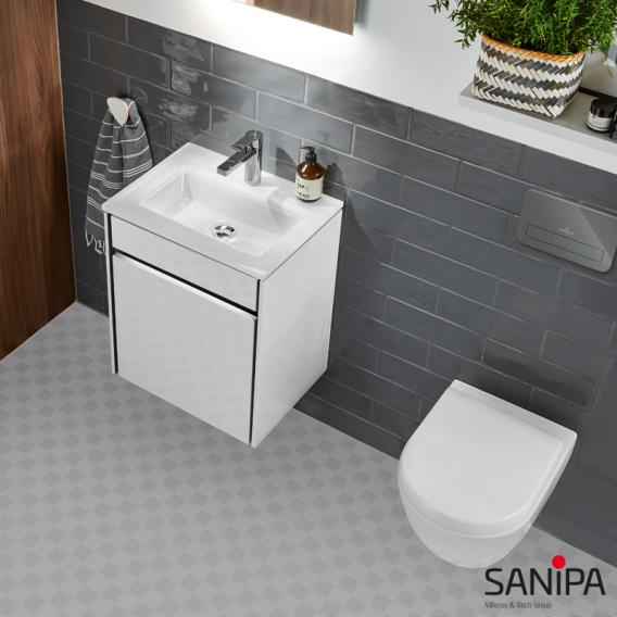 Sanipa TwigaGlas Handwaschbecken mit Waschtischunterschrank mit 1 Tür weiß glanz