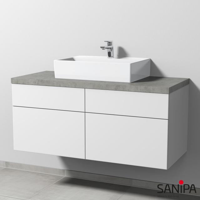 Sanipa 2morrow Waschtischunterschrank für Aufsatzwaschtisch mit 4 Auszügen weiß matt/weiß soft, Abdeckplatte madison grau