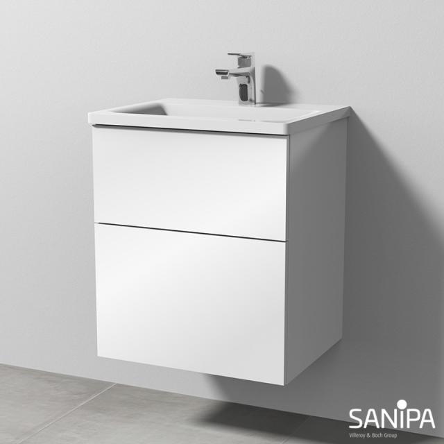 Sanipa 3way Waschtisch mit Waschtischunterschrank mit 2 Auszügen Front weiß glanz / Korpus weiß glanz, mit Tip-on-Technik