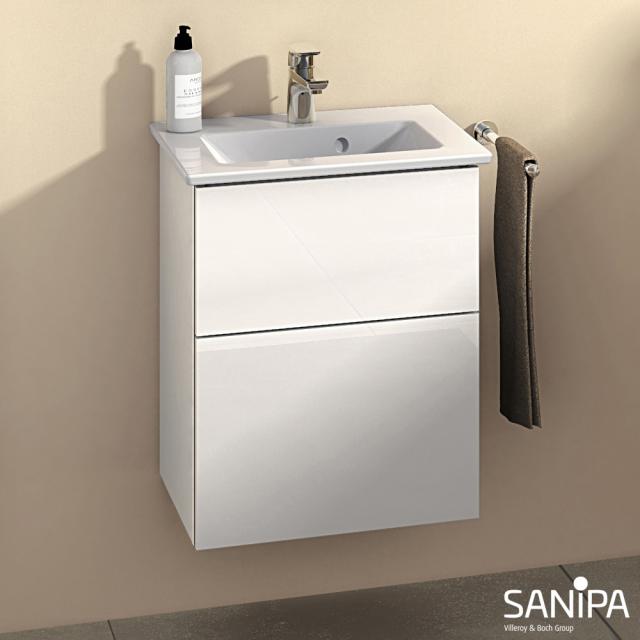 Sanipa 3way Waschtisch Venticello Waschtischunterschrank mit 2 Auszügen weiß glanz, mit Griffmulde