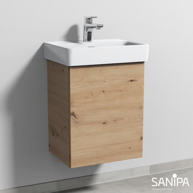 Sanipa 3way Handwaschbeckenunterschrank für Pro S mit 1 Tür eiche natural touch, mit Tip-On-Technik