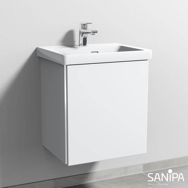 Sanipa 3way Handwaschbeckenunterschrank für Subway 3.0 mit 1 Tür weiß soft, mit Griffmulde