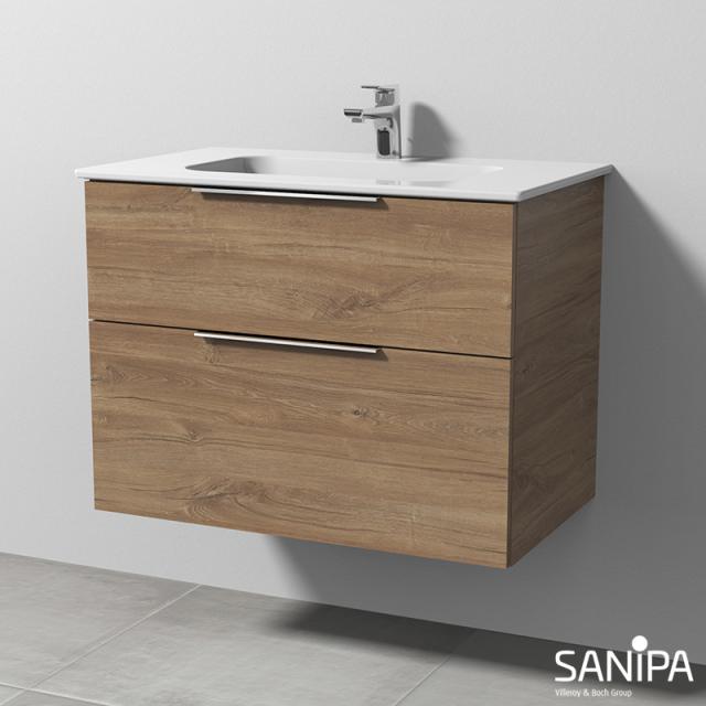 Sanipa 3way Waschtisch Design mit Waschtischunterschrank mit 2 Auszügen Front eiche kansas / Korpus eiche kansas, mit Griffleiste