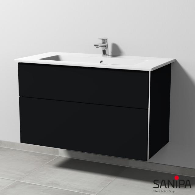 Sanipa 3way Waschtisch Venticello Waschtischunterschrank mit 2 Auszügen schwarz matt, mit Griffmulde