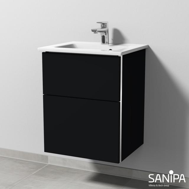 Sanipa 3way Waschtisch Venticello Waschtischunterschrank mit 2 Auszügen schwarz matt, mit Griffmulde