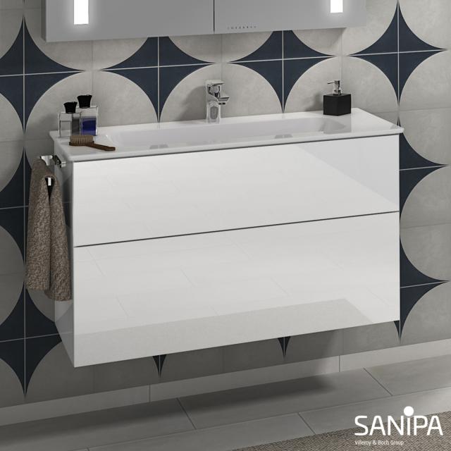 Sanipa 3way Waschtisch Design mit Waschtischunterschrank mit 2 Auszügen weiß glanz, mit Tip-On-Technik