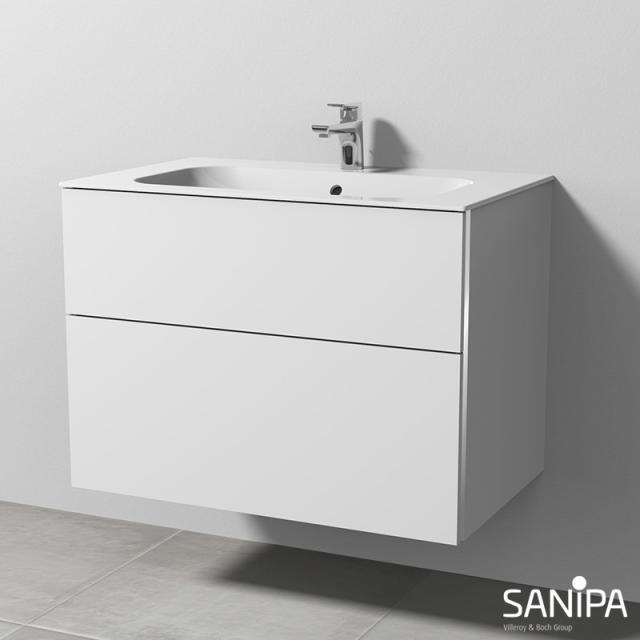 Sanipa 3way Waschtisch Finion mit Waschtischunterschrank mit 2 Auszügen Front weiß soft / Korpus weiß soft, mit Griffmulde