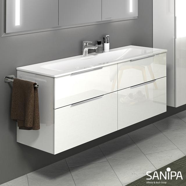 Sanipa 3way Waschtisch mit Waschtischunterschrank mit 4 Auszügen weiß glanz, mit Griffleiste