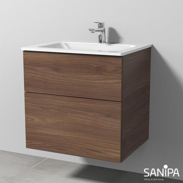Sanipa 3way Waschtisch mit Waschtischunterschrank mit 2 Auszügen kirsche natural touch, mit Tip-On-Technik