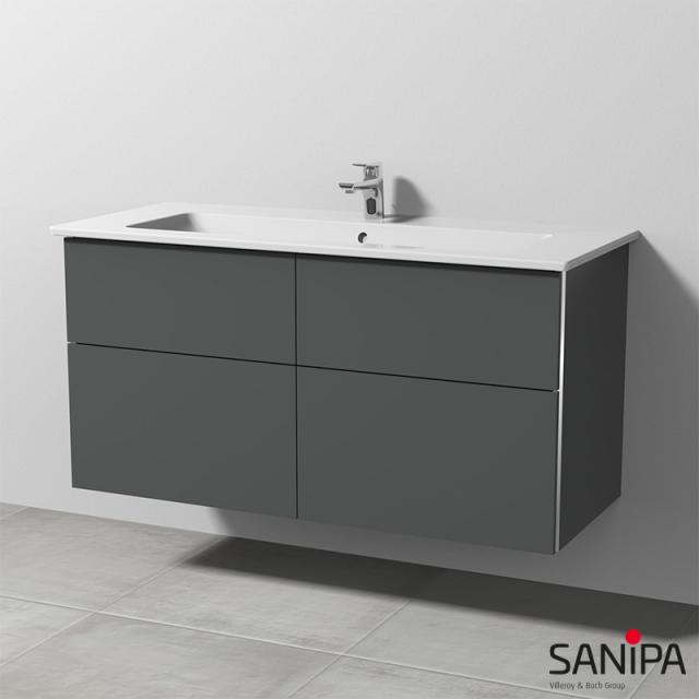 Sanipa 3way Waschtisch Venticello mit Waschtischunterschrank mit 4 Auszügen Front anthrazit matt / Korpus anthrazit matt, mit Griffmulde