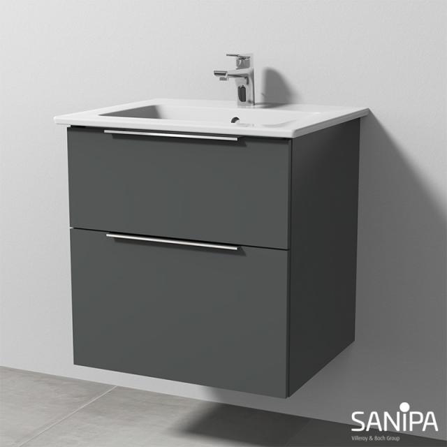 Sanipa 3way Waschtisch Venticello Waschtischunterschrank mit 2 Auszügen Front anthrazit matt / Korpus anthrazit matt, mit Griffleiste