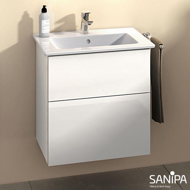 Sanipa 3way Waschtisch Venticello Waschtischunterschrank mit 2 Auszügen weiß glanz, mit Tip-On-Technik