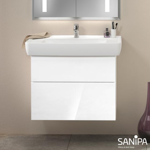 Sanipa 3way Waschtischunterschrank für Pro A mit 2 Auszügen weiß glanz, mit Griffmulde