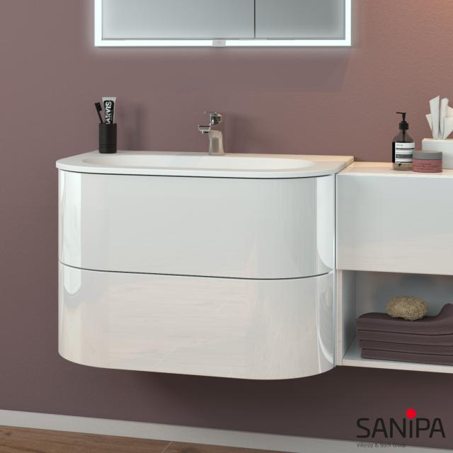 Sanipa 4balance Waschtisch mit Waschtischunterschrank mit 2 Auszügen Front weiß glanz / Korpus weiß glanz, mit Griffmulde