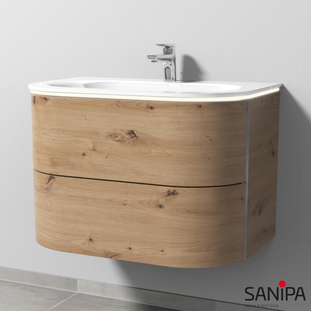 Sanipa 4balance Waschtisch mit Waschtischunterschrank mit 2 Auszügen eiche natural touch, mit Griffmulde