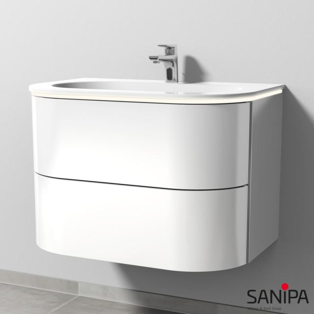 Sanipa 4balance Waschtisch mit Waschtischunterschrank mit 2 Auszügen Front weiß glanz / Korpus weiß glanz, mit Griffmulde