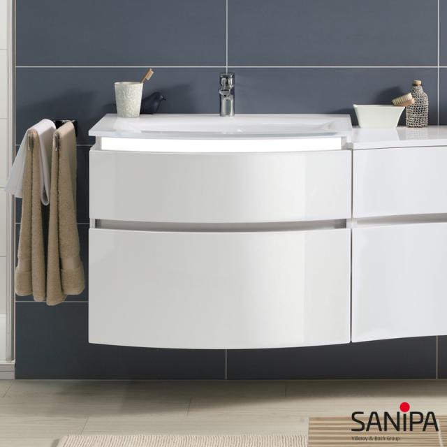 Sanipa CurveBay Waschtischunterschrank mit Beleuchtung mit 2 Auszügen weiß glanz