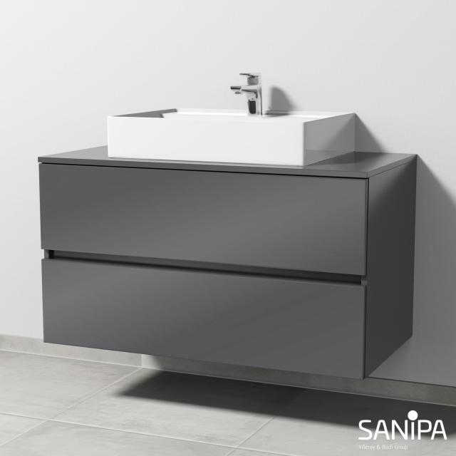 Sanipa Solo One Angular Waschtisch mit Waschtischunterschrank mit 2 Auszügen anthrazit glanz