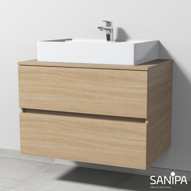 Sanipa Solo One Angular Waschtisch mit Waschtischunterschrank mit 2 Auszügen Front ulme impresso / Korpus ulme impresso