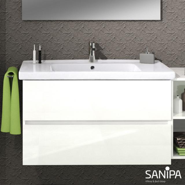 Sanipa Solo One Harmonia Waschtisch mit Waschtischunterschrank mit 2 Auszügen Front weiß glanz / Korpus weiß glanz