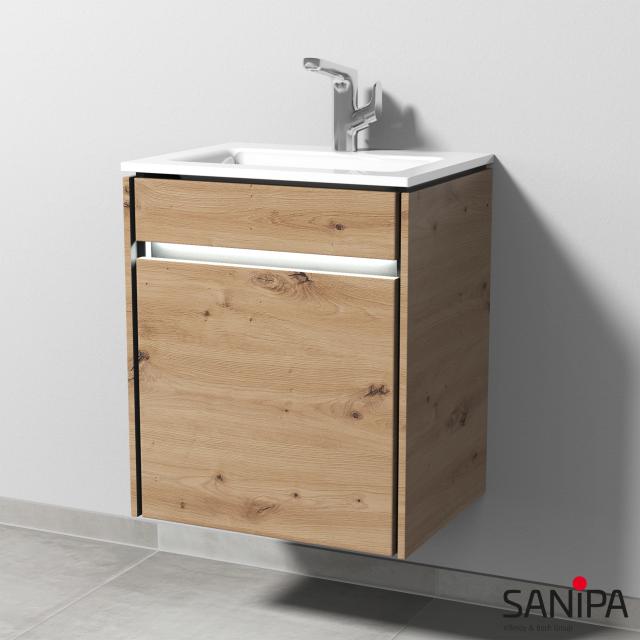Sanipa TwigaGlas Handwaschbecken mit Waschtischunterschrank mit 1 Tür Front eiche natural touch / Korpus eiche natural touch