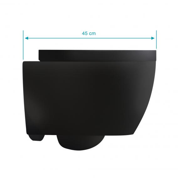 Scarabeo Moon Wand-Tiefspül-WC mit WC-Sitz, ohne Spülrand, Ausführung kurz schwarz matt, mit BIO System Beschichtung