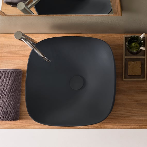 Scarabeo Moon countertop basin with BioKer, matt black - 550149BK | REUTER