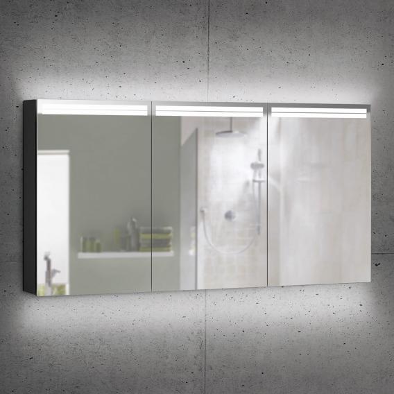 Schneider ARANGALINE Spiegelschrank mit Beleuchtung und 3 Türen schwarz matt
