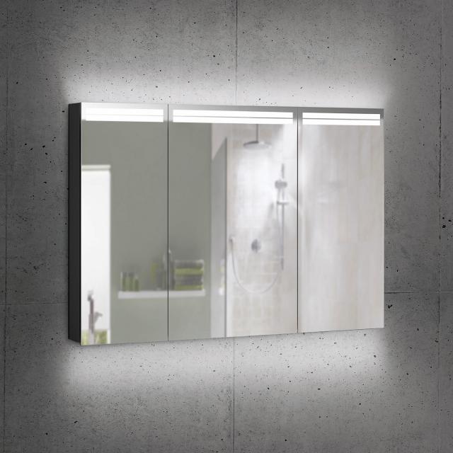 Schneider ARANGALINE Spiegelschrank mit Beleuchtung und 3 Türen schwarz matt