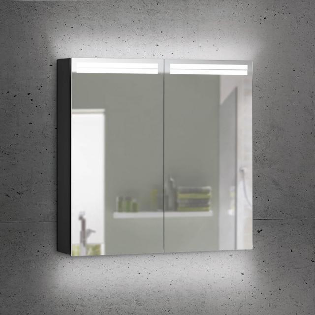 Schneider ARANGALINE Spiegelschrank mit Beleuchtung und 2 Türen schwarz matt
