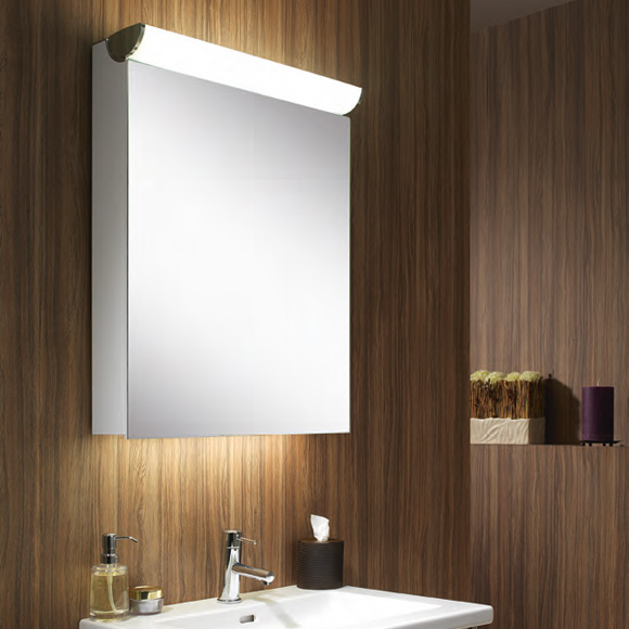 Schneider FACELINE Spiegelschrank mit LED-Beleuchtung silber eloxiert, Steckdose rechts