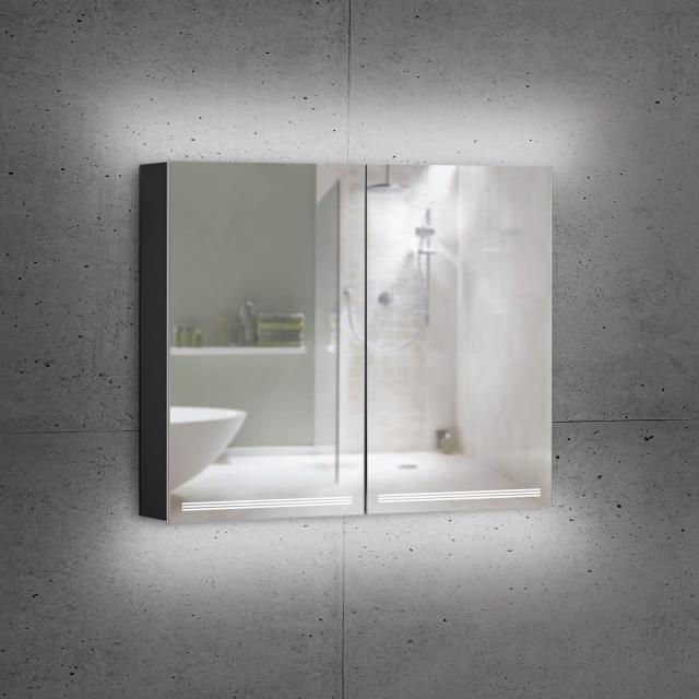 Schneider GRACELINE Spiegelschrank mit Beleuchtung und 2 Türen schwarz matt