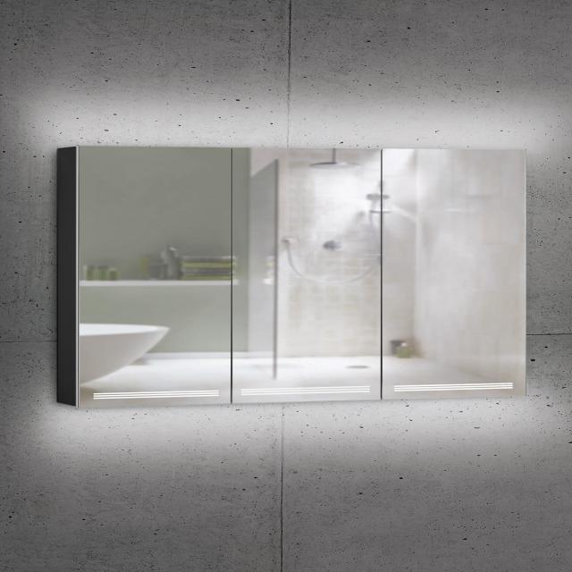 Schneider GRACELINE Spiegelschrank mit Beleuchtung und 3 Türen schwarz matt