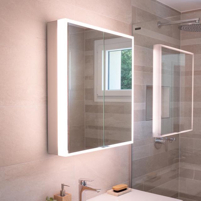 Schneider PREMIUMLINE Ultimate Spiegelschrank mit Beleuchtung und 2 Türen silber eloxiert, Steckdose links