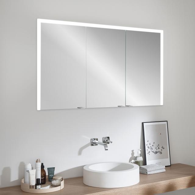 Sprinz Elegant Line 2.0 Spiegelschrank mit Beleuchtung und 3 Türen Unterputz, verspiegelt/aluminium matt, Rückwand verspiegelt