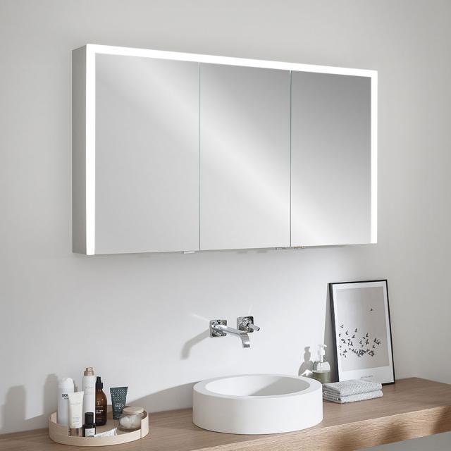 Sprinz Elegant Line 2.0 Spiegelschrank mit Beleuchtung und 3 Türen Aufputz, verspiegelt/aluminium matt, Rückwand verspiegelt