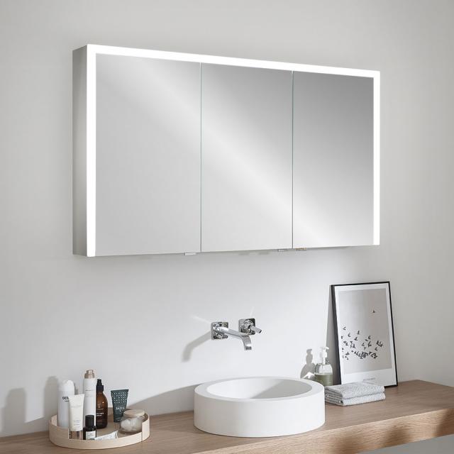 Sprinz Elegant Line 2.0 Spiegelschrank mit Beleuchtung und 3 Türen Aufputz, verspiegelt/aluminium, Rückwand verspiegelt