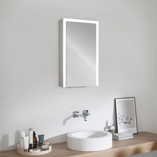 Sprinz Elegant Line 2.0 Spiegelschrank mit Beleuchtung und 1 Tür Aufputz, verspiegelt/aluminium matt, Rückwand verspiegelt