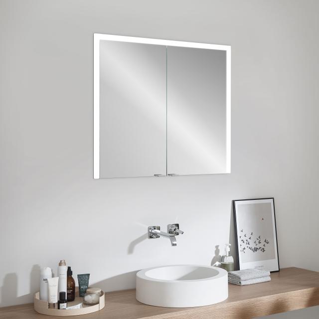 Sprinz Elegant Line 2.0 Spiegelschrank mit Beleuchtung und 2 Türen Unterputz, Korpus aluminium / Rückwand schwarz